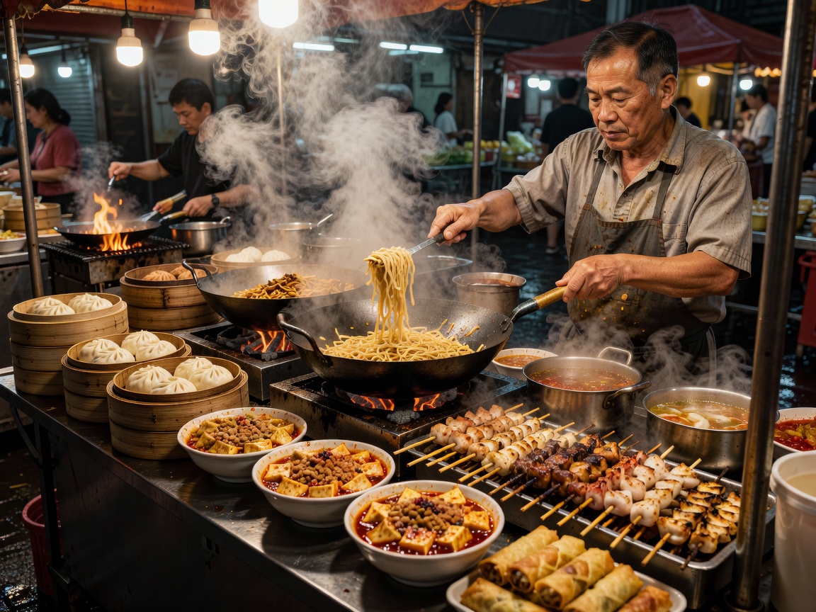 Asian street food served steaming hot