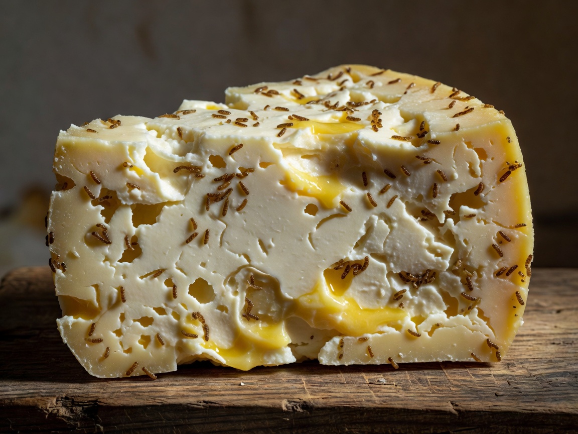Casu Marzu cheese with distinct texture