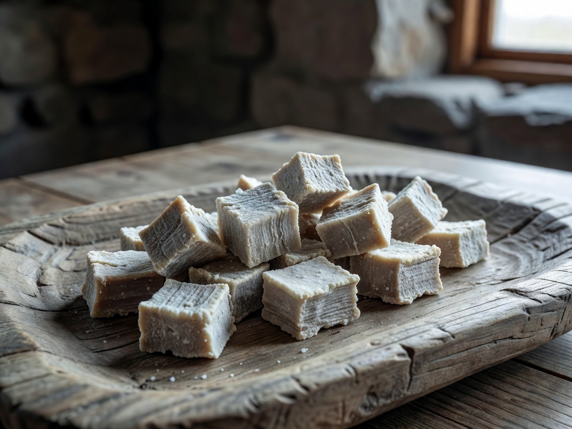 Icelandic fermented shark Hakarl served in dried cubes